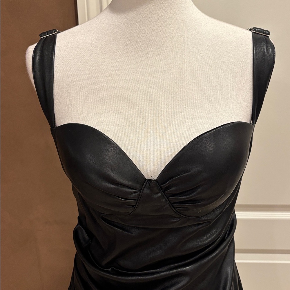 Elegant Leather Black Dress - Picture 2 of 8